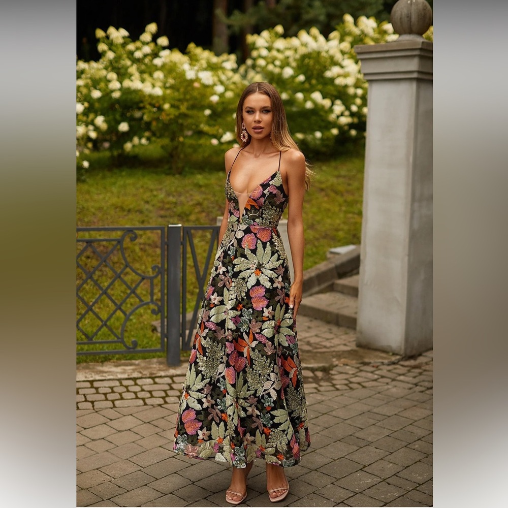 Alamour the Label - Odette Dress - floral sequin midi dress